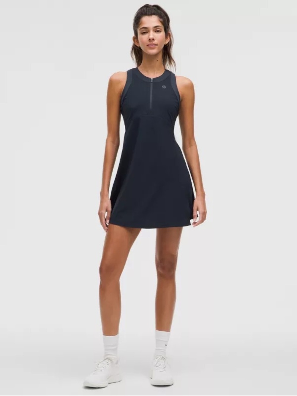 Grid-Texture Sleeveless Linerless Tennis Dress
